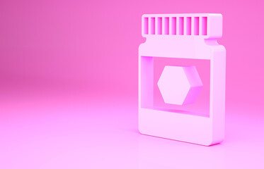 Pink Jar of honey icon isolated on pink background. Food bank. Sweet natural food symbol. Minimalism concept. 3d illustration 3D render