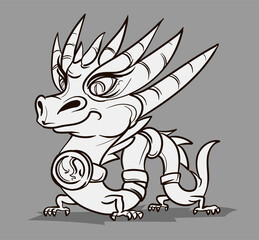 Chinese zodiac animal cartoon. Coloring page dragon hand drawn character. Vector Design for your greetings card, flyers, invitation, posters, brochure, banners, calendar