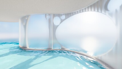 Interior architecture background, room with round windows 3d render