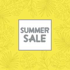 Summer sale banner with tropical leaves. Summer banner