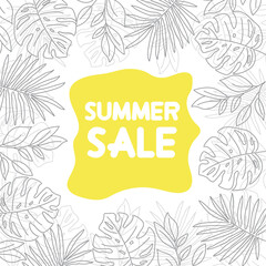 Summer sale banner with tropical leaves. Summer banner
