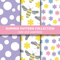 Joyfull summer pattern collection. Bees theme. Summer banner.