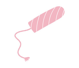 Hygienic cotton swab. Female menstruation theme and concept. Environmental protection for women on critical days. Hand-drawn cartoon style. Vector illustration on isolated white background.