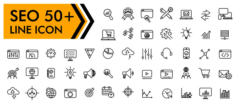 Outline seo icons set - Search Engine Optimization. Thin line web icon collection. Simple vector illustration, Set Vector Flat Line Icons SEO