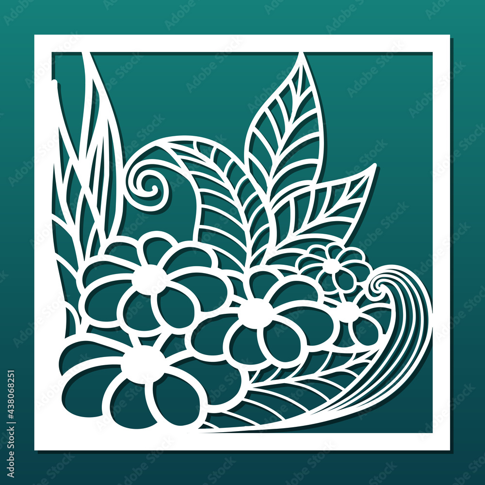 Poster laser cut panel, stencil for cnc cutting. abstract floral design in art deco style. wall art for hom