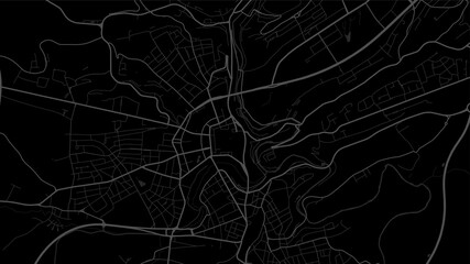 Black and dark grey Luxembourg City area vector background map, streets and water cartography illustration. - obrazy, fototapety, plakaty