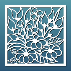 Fototapeta na wymiar Laser cut panel, stencil for cnc cutting. Abstract floral design in art deco style. Wall art for home decor, room screens, paper card background. Square panel template. Vector illustration