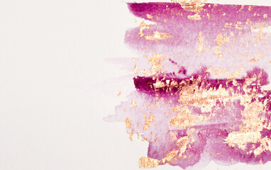 Abstract golden and pink watercolor stains in vintage nostalgic colors