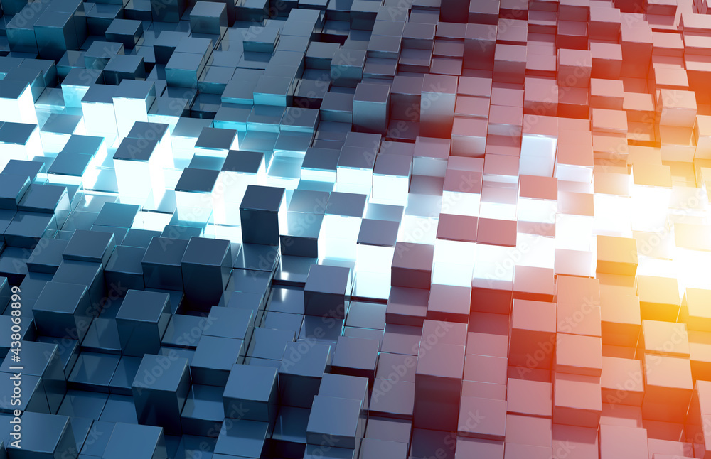 Poster glowing black blue and orange squares background pattern 3d rendering
