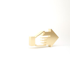Gold Hand with pointing finger with arrow icon isolated on white background. Business vision and target. Concept business finance, character, leader. 3d illustration 3D render