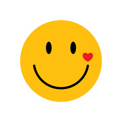 Yellow face with little heart on the cheek, vector.
