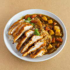 Deep fried chicken curry with rice