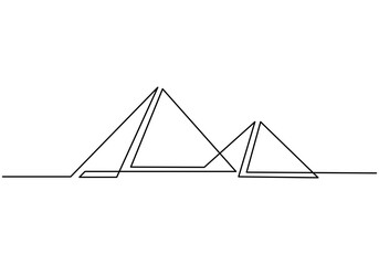 Continuous line of pyramid buildings. One single line of city buildings isolated on white background. - obrazy, fototapety, plakaty