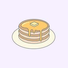 stack of pancakes topped with butter and honey