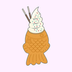 Ice cream Taiyaki. Vanilla softcream in fish cake