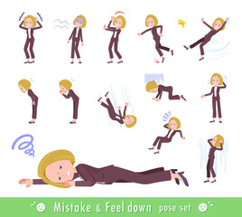 失敗と憂鬱を表現している金髪ビジネス女性のセット