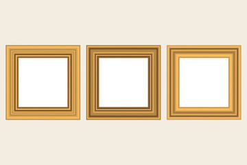 Set of squared golden vintage wooden frame for your design. Vintage cover. Place for text. Vintage antique gold modern rectangular frames. Template vector illustration