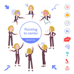 色々な方向を指差す金髪ビジネス女性のセット