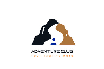 mountain with silhouette people logo concept