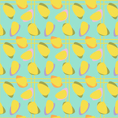 Summer trend color pattern with modern geometric shape and stripes imitating cage. Pastel shade illuminating yellow spots on watery aqua Beach Glass  background. Minimalist freshness Illustration.