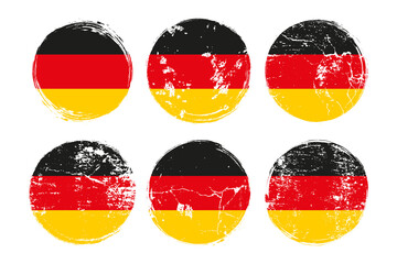 Flag of Germany grunge textures set. National flag of Federal Republic of Germany. Grungy effect templates collection for greetings cards, posters, celebrate banners and flyers. Vector illustration.