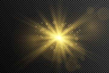 The bright light of the sun. Transparent sunlight. Special lens flare light effect. Front solar lens flare. 