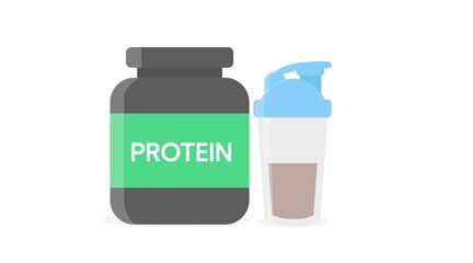 Vector Isolated Illustration of a Protein Bottle and a Protein Shaker. Flat Protein Icon