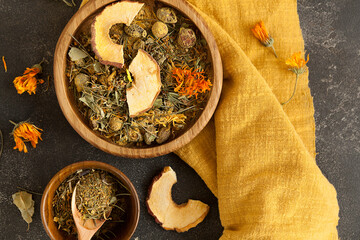 healing herbal tea, herbal tea for a healing drink with apples and calendula, herbal medicine