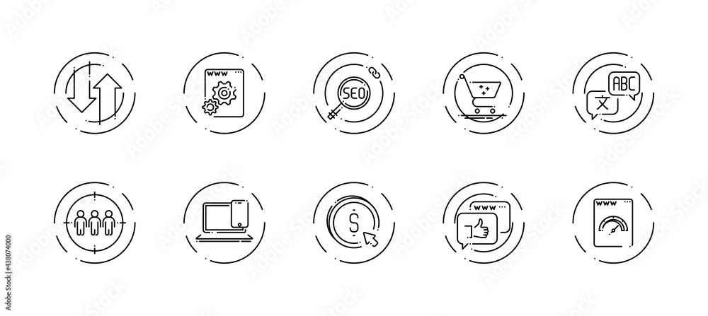 Poster 10 in 1 vector icons set related to seo link optimization theme. black lineart vector icons isolated
