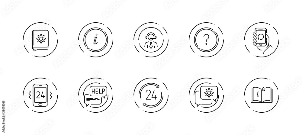 Poster 10 in 1 vector icons set related to help and support theme. black lineart vector icons isolated on b