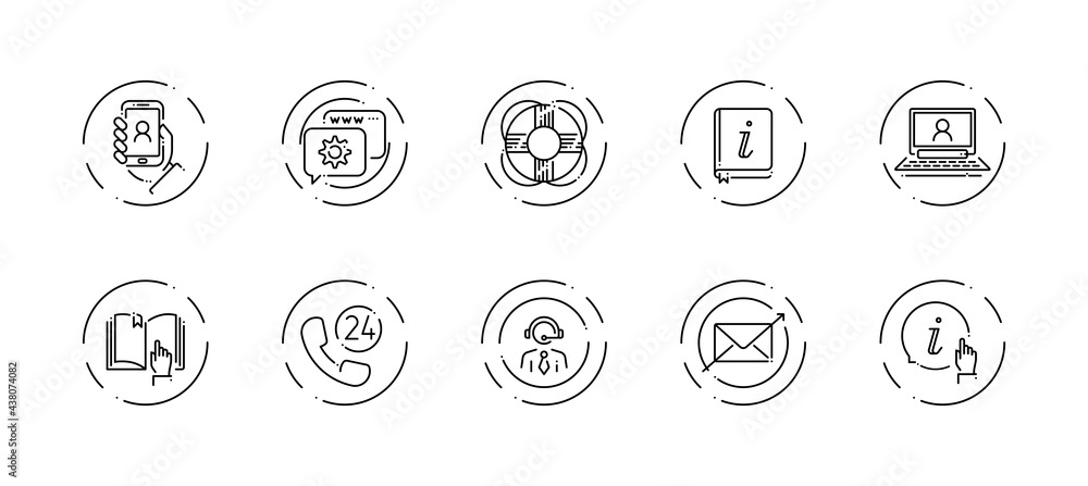 Poster 10 in 1 vector icons set related to customer support theme. black lineart vector icons isolated on b