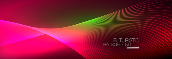 Abstract neon glowing light in the dark with waves. Shiny magic energy and motion concept, vector abstract wallpaper background