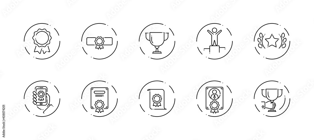 Poster 10 in 1 vector icons set related to winner award theme. black lineart vector icons isolated on backg