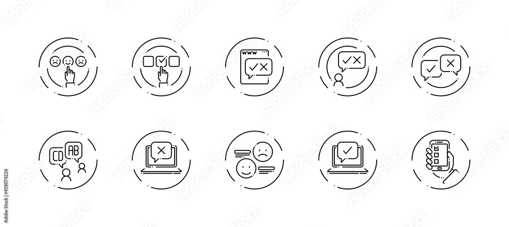 Poster 10 in 1 vector icons set related to business survey theme. black lineart vector icons isolated on ba