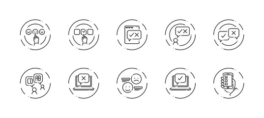 10 in 1 vector icons set related to business survey theme. Black lineart vector icons isolated on background.