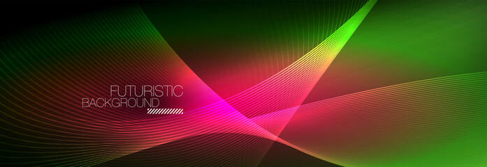 Abstract neon glowing light in the dark with waves. Shiny magic energy and motion concept, vector abstract wallpaper background