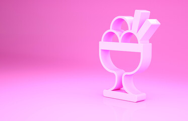 Pink Ice cream in the bowl icon isolated on pink background. Sweet symbol. Minimalism concept. 3d illustration 3D render