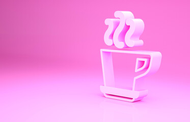 Pink Coffee cup icon isolated on pink background. Tea cup. Hot drink coffee. Minimalism concept. 3d illustration 3D render