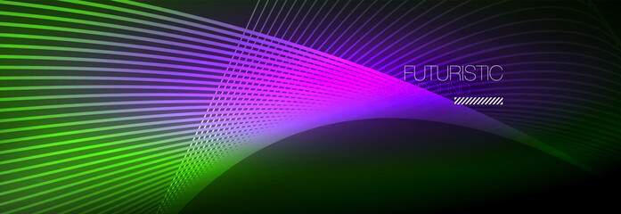 Abstract neon glowing light in the dark with waves. Shiny magic energy and motion concept, vector abstract wallpaper background