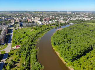 Aerial view of the Cheptsa River (Glazov, Republic of Udmurtia, Russia)