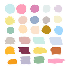 Set of colorful brush strokes. Vector isolated paint spots in pastel colors