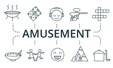 Amusement icon set. Contains editable icons theme such as meditating, singing, bungee jumping and more.
