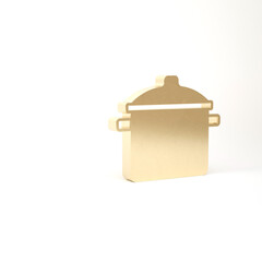 Gold Cooking pot icon isolated on white background. Boil or stew food symbol. 3d illustration 3D render