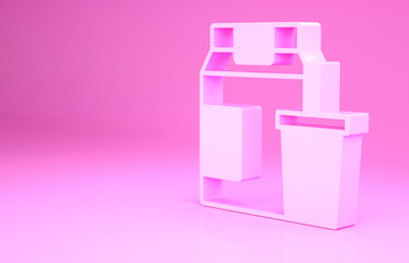Pink Online ordering and fast food delivery icon isolated on pink background. Minimalism concept. 3d illustration 3D render