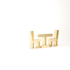 Gold Wooden table with chair icon isolated on white background. Street cafe. 3d illustration 3D render