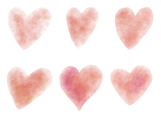 Set of simple watercolor isolated icon on white background. Cute red hearts for decoration or design.
