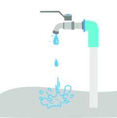 Drops of water from the faucet fall to the ground, Vector illustration