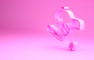 Pink Baseball bat with ball, hat icon isolated on pink background. Minimalism concept. 3d illustration 3D render