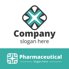 Editable logotype for company. Set of icons for pharmaceutical concept. Green shade color element. Vector print illustration