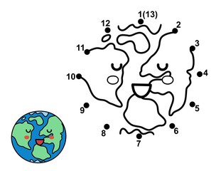 Connect the dots and draw a cute planet Earth. Space dot to dot game. Educational page for kids. Vector illustration